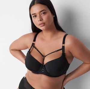 NWT Cacique Black Strappy Boost Balconette Bra Plus Size 40F